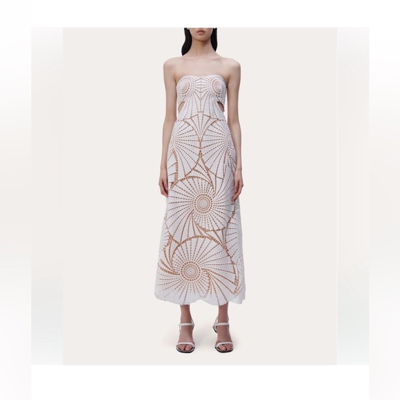 SIMKHAI
Jamie Fossil Guipure Combo Midi Dress in white -  NWT - size 6 - Picture 10 of 12